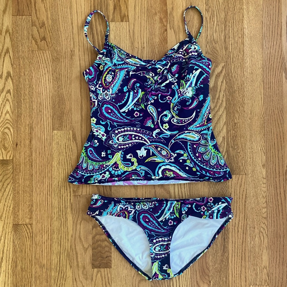 Lands End Tie Front Tankini in Paisley Print